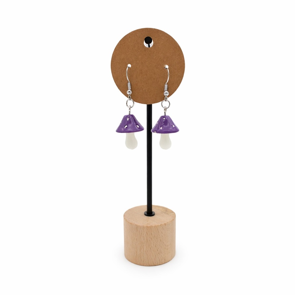 Handmade | Purple Mushroom Dangle Earrings